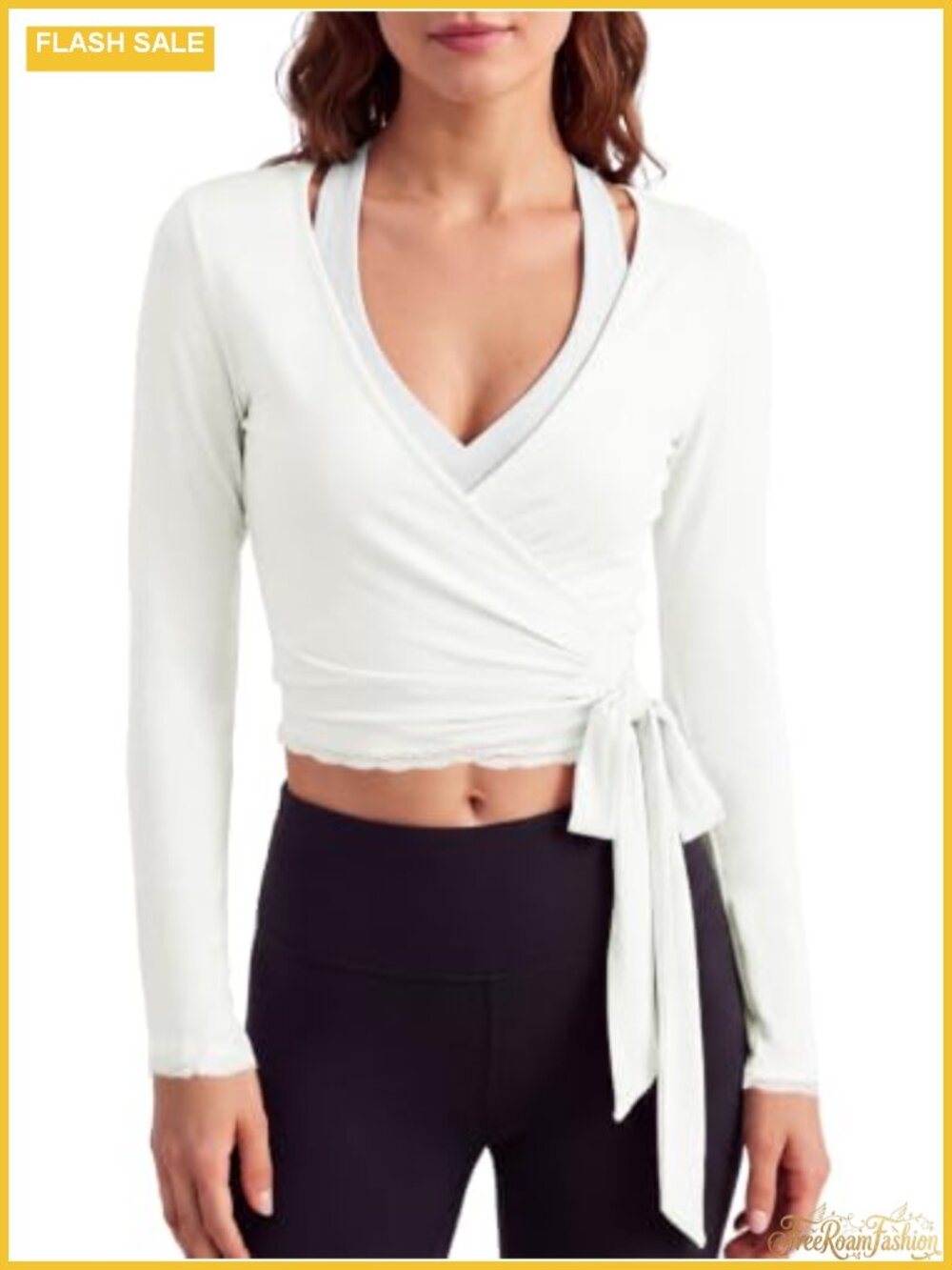 Women's Wrap Long Sleeve Yoga Top 95% Viscose 5% Elastane Lace Trim